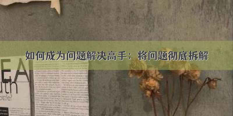 如何成为问题解决高手：将问题彻底拆解