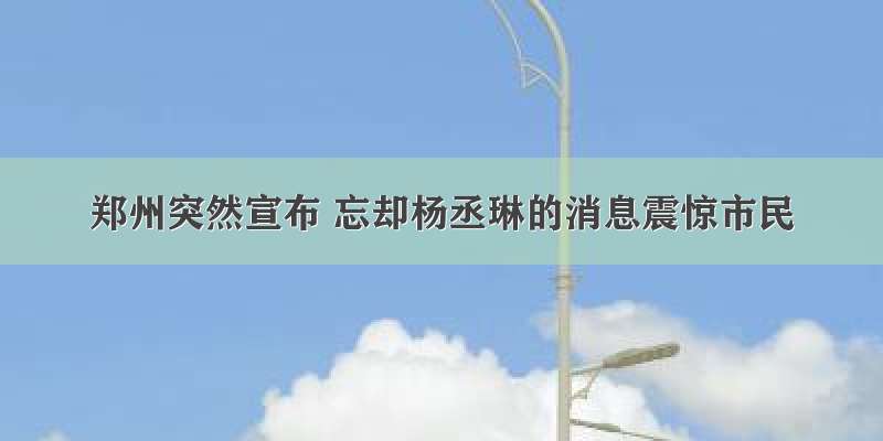 郑州突然宣布 忘却杨丞琳的消息震惊市民