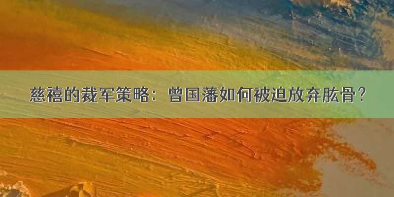 慈禧的裁军策略：曾国藩如何被迫放弃肱骨？