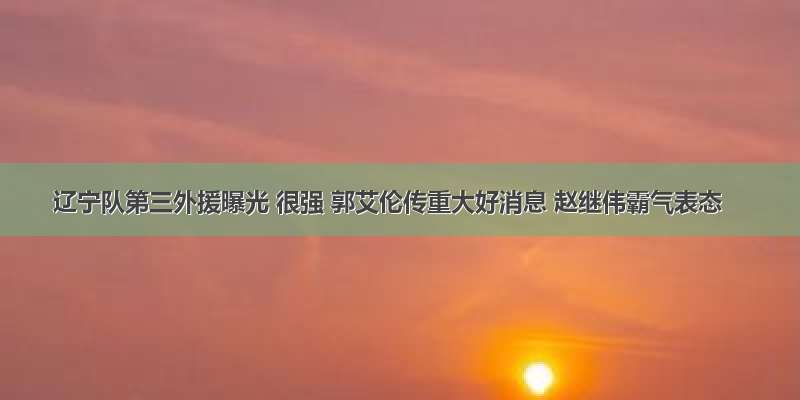 辽宁队第三外援曝光 很强 郭艾伦传重大好消息 赵继伟霸气表态